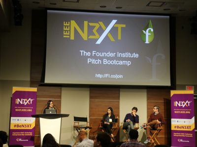 Speakers on stage for the Founder Institute Pitch Bootcamp